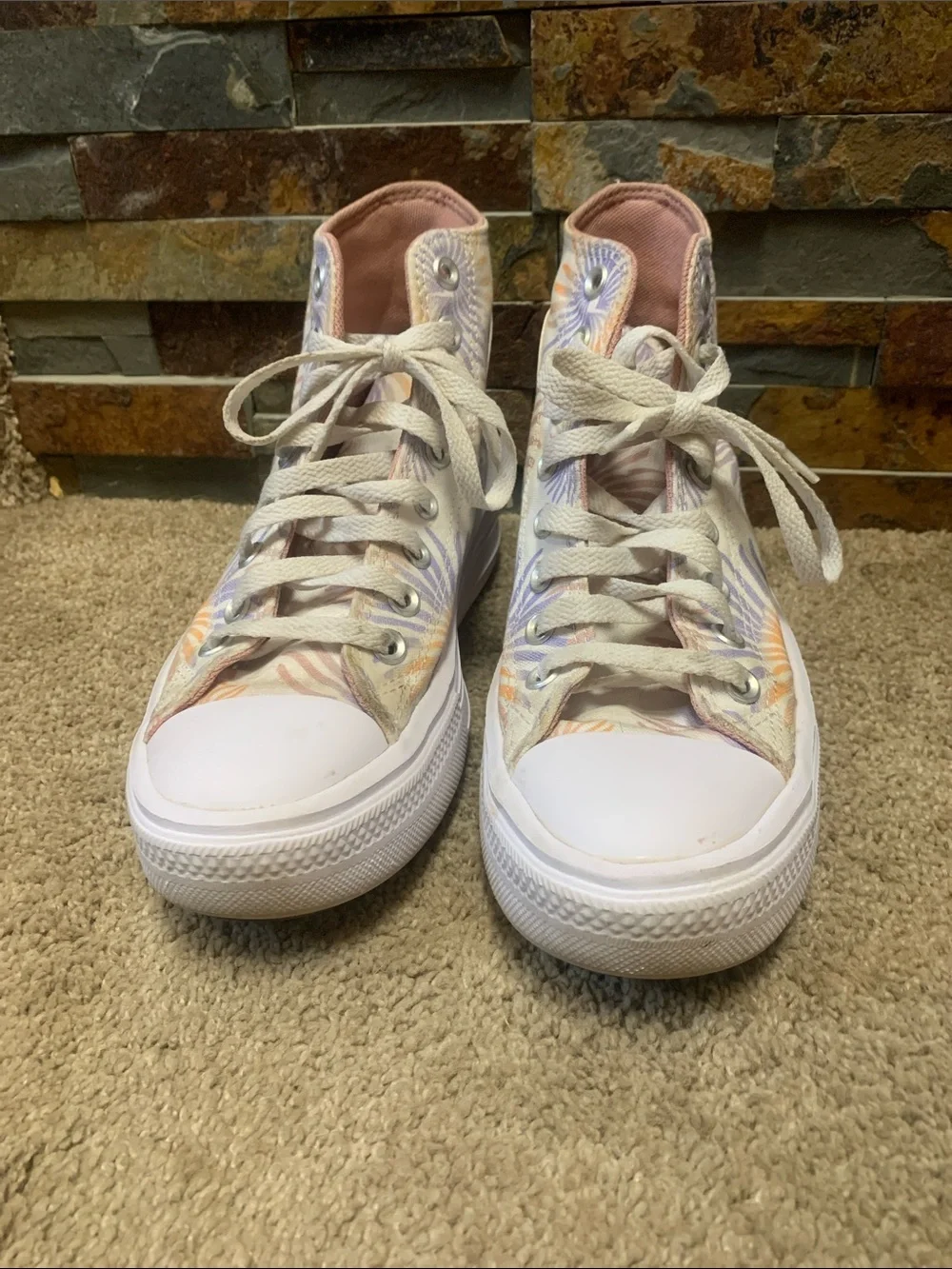 Converse High Top Platform Sneakers - Pink, Cream & Lavender Floral